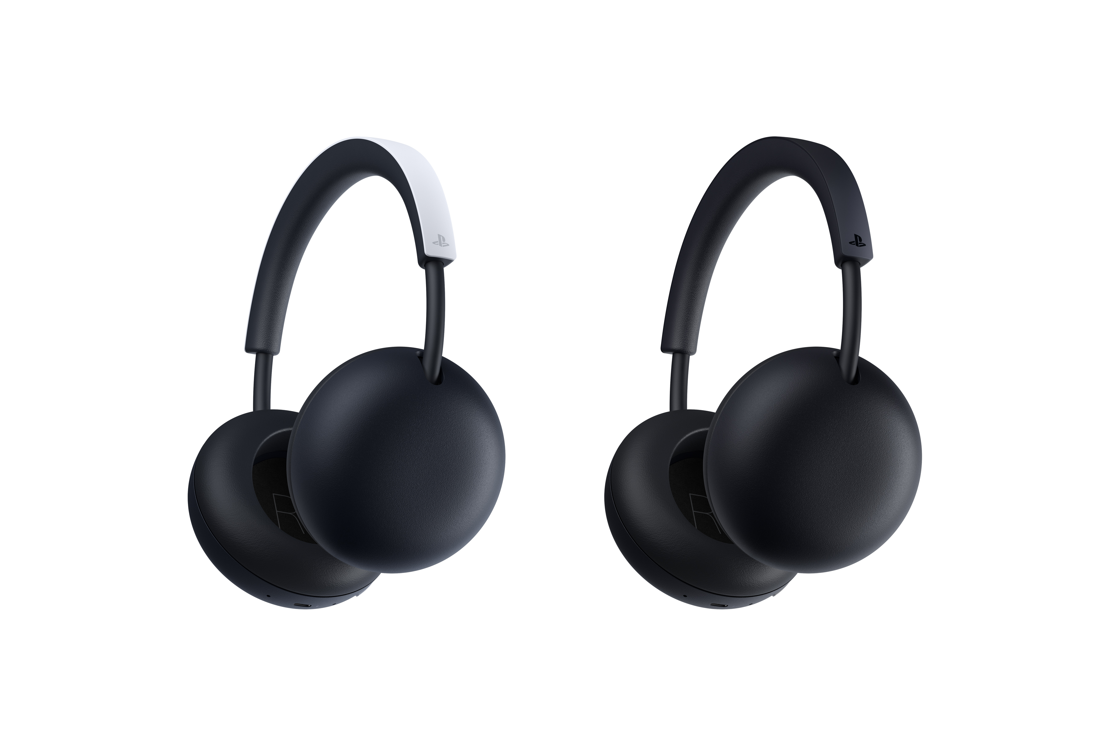 Les casques PlayStation Pulse en blanc et Midnight Black, vus de trois quarts.