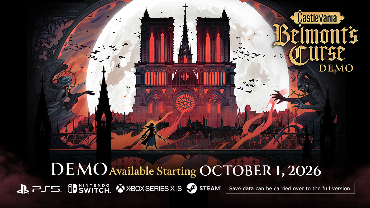 Affiche officielle de la démo Castlevania: Belmont’s Curse, annoncée pour le 1er octobre 2026.