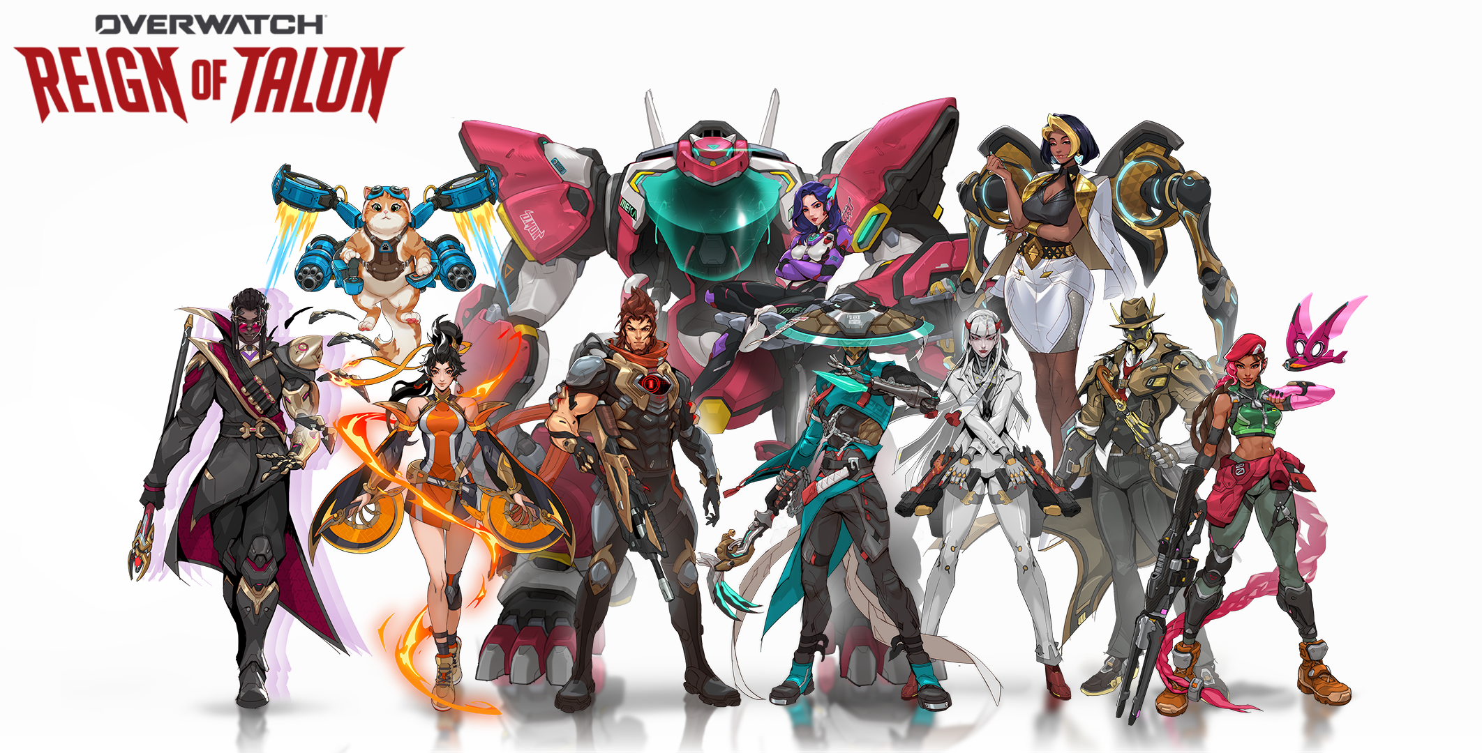 Illustration officielle Reign of Talon réunissant plusieurs personnages d’Overwatch, dont Doctrine à gauche.