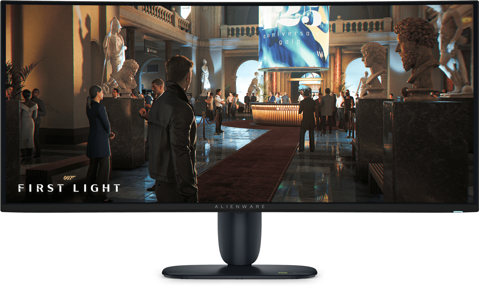 Vue frontale officielle de l’Alienware AW3426DW montrant son écran ultralarge au format 21:9.