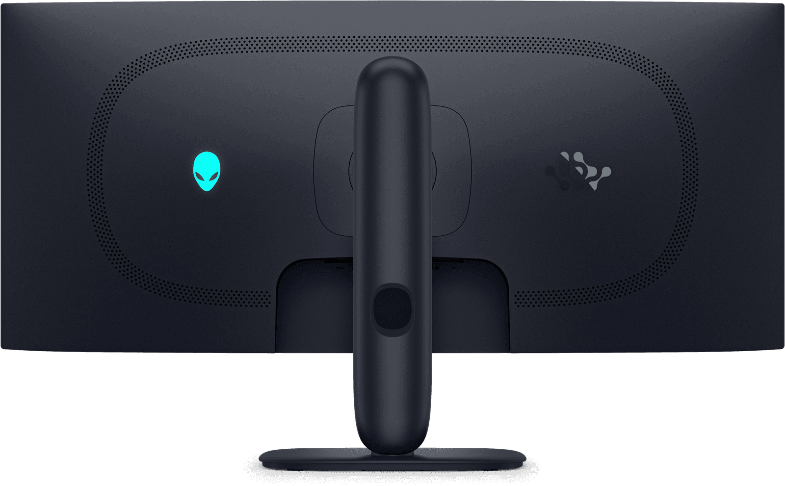 Vue arrière officielle de l’Alienware AW3426DW montrant son châssis, son pied et le logo Alienware.
