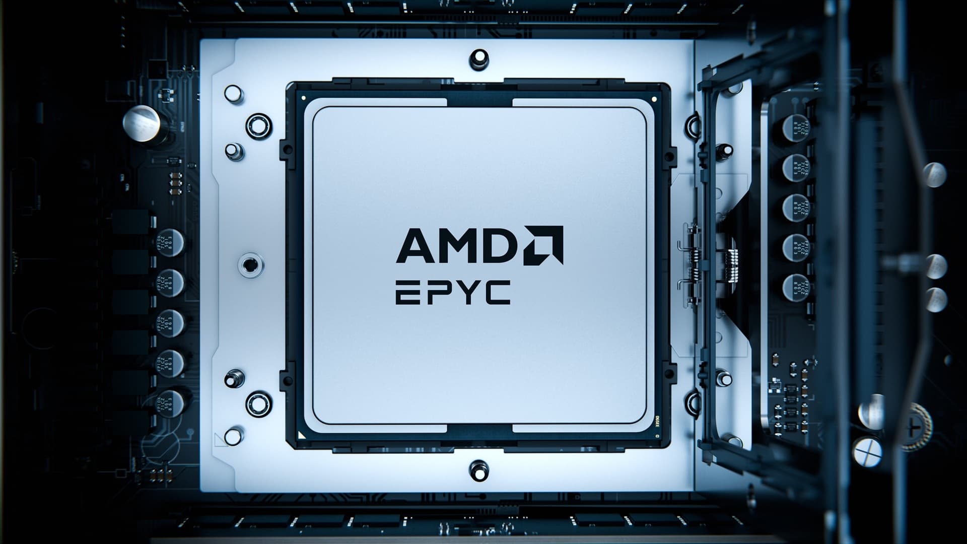 Visuel officiel du processeur serveur AMD EPYC 9006.