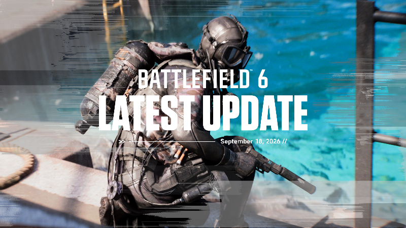 Deux soldats sous l’eau sur le visuel officiel Battlefield 6 Latest Update daté du 18 septembre 2026.