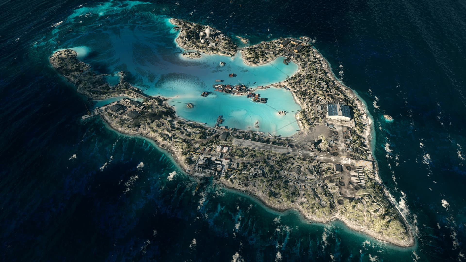 Vue aérienne officielle de Wake Island dans Battlefield 6.