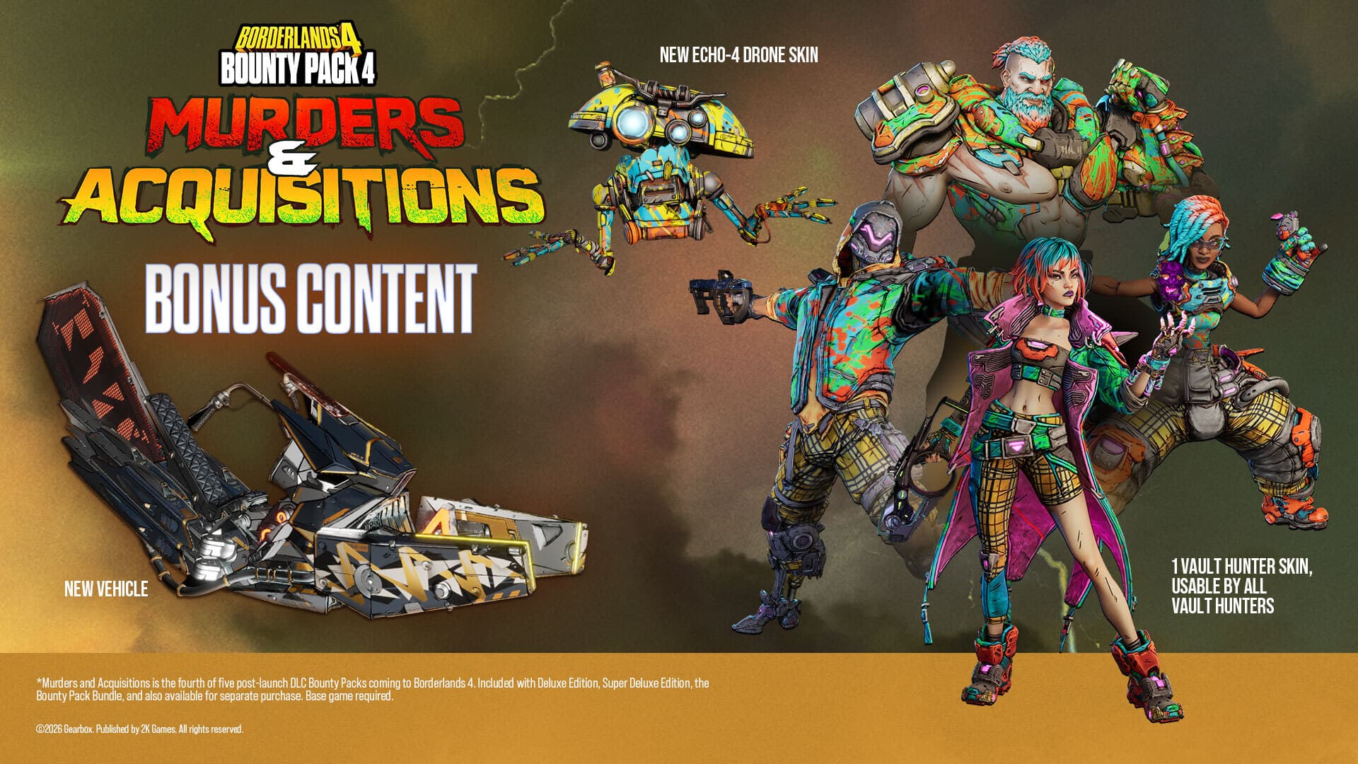 Infographie officielle montrant le véhicule, le drone et l’apparence inclus avec la mission de Bounty Pack 4.