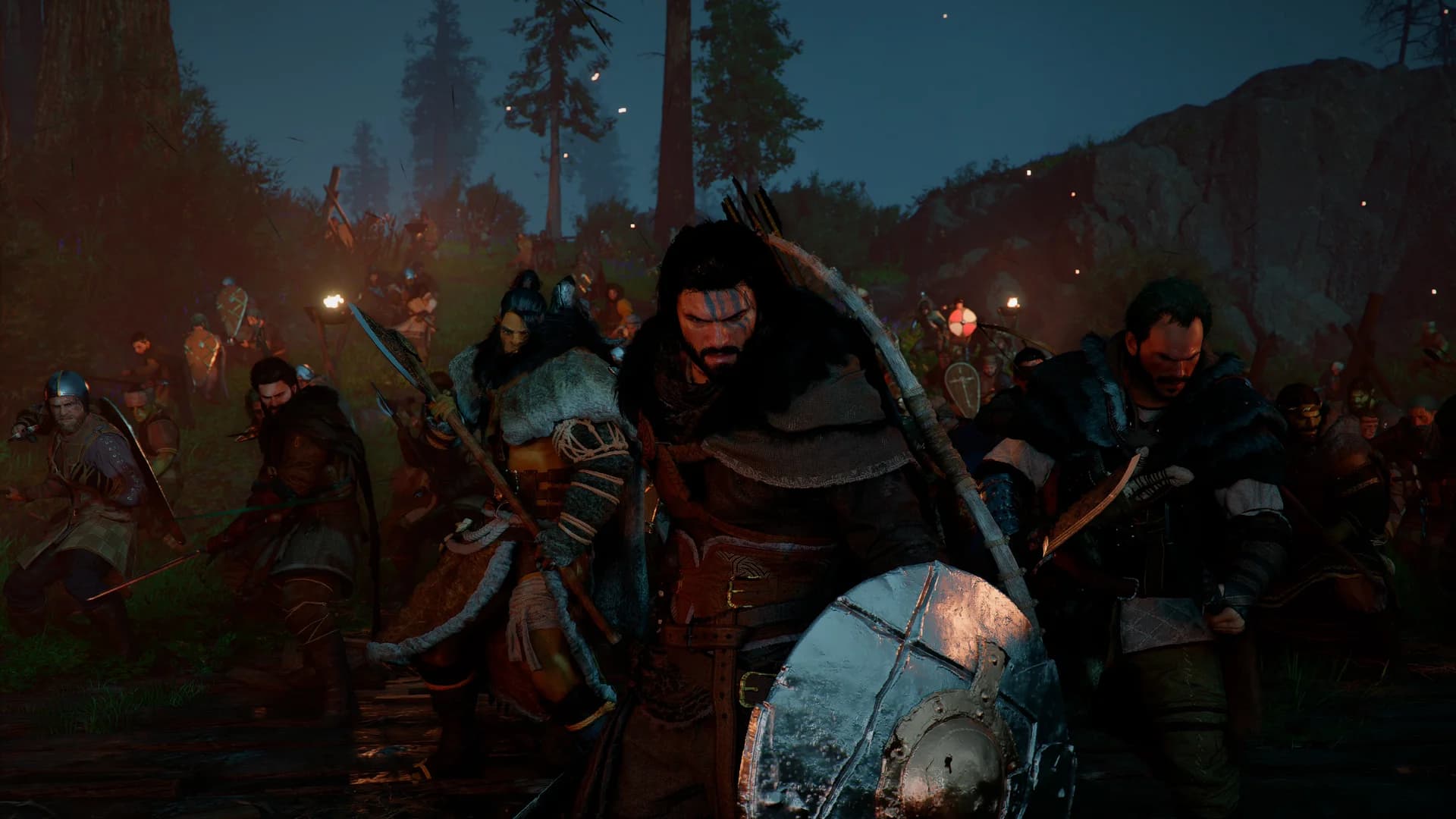 Kliff et les Crinières Grises avancent de nuit dans une capture officielle de Crimson Desert.