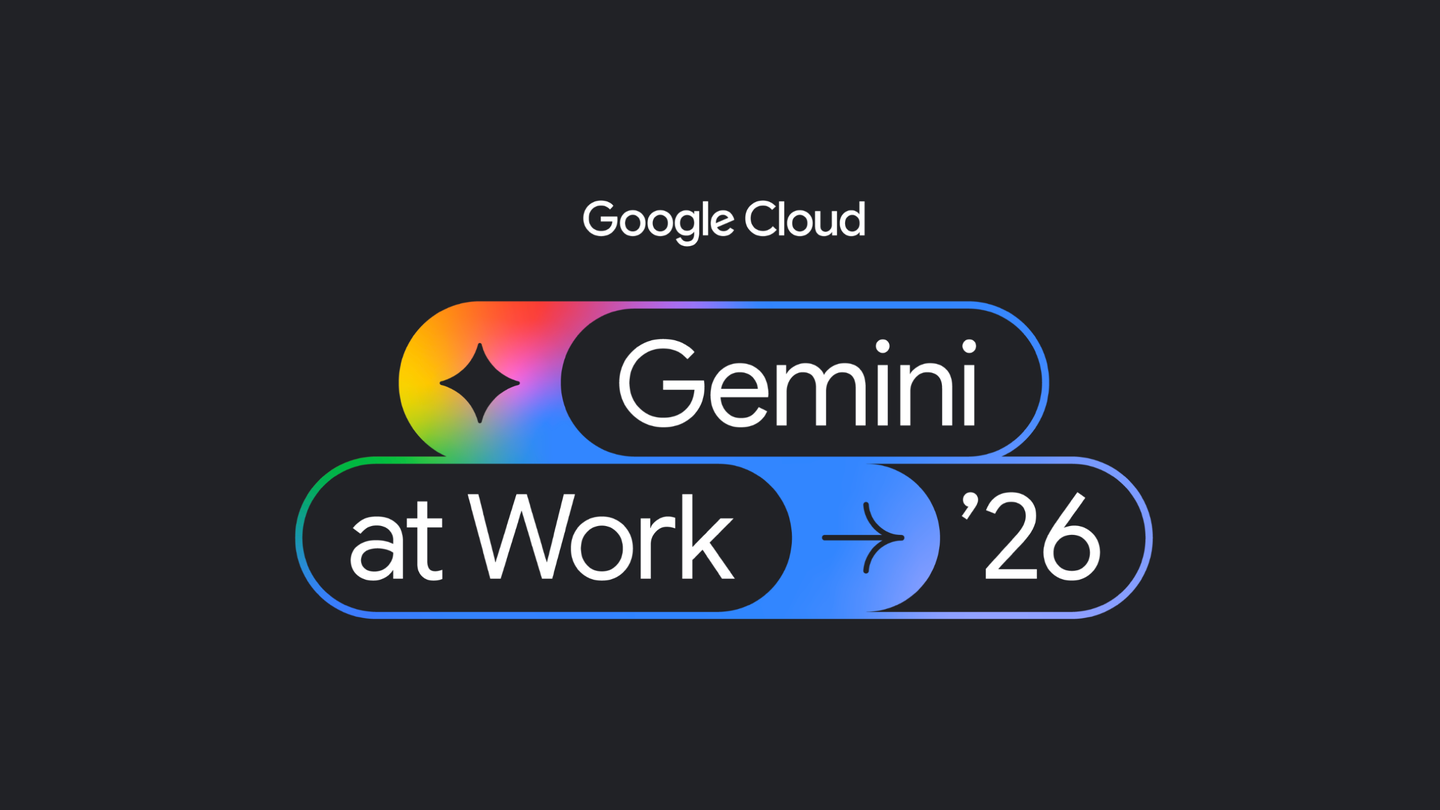 Visuel officiel Google Cloud Gemini at Work 2026, avec le nom de l’événement sur un fond sombre et des formes multicolores.