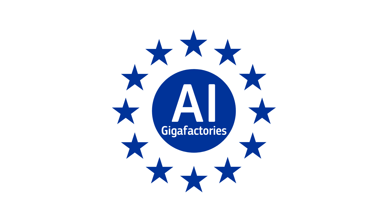 Visuel officiel EuroHPC représentant le logo AI Gigafactories entouré des douze étoiles européennes.