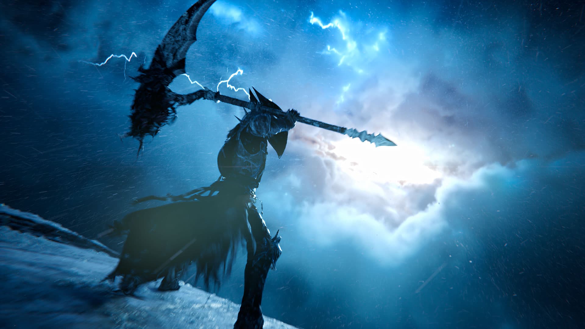 Capture officielle de Final Fantasy XIV Evercold montrant le Bastion dans une tempête de glace.