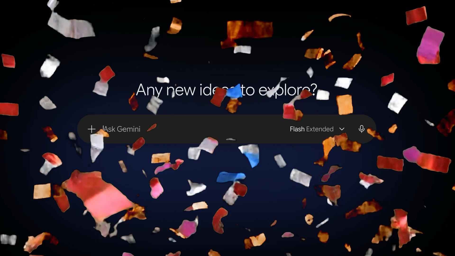 Interface officielle de l’application Gemini affichant un champ de recherche et le modèle Flash Extended.