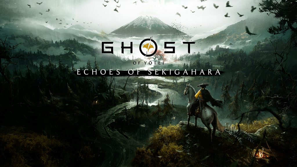 Visuel officiel d’Echoes of Sekigahara montrant Atsu à cheval devant une vallée et une montagne enneigée.