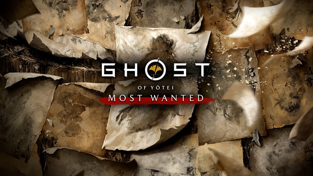 Carte officielle du mode Ghost of Yōtei Most Wanted avec son logo rouge sur des avis de recherche.