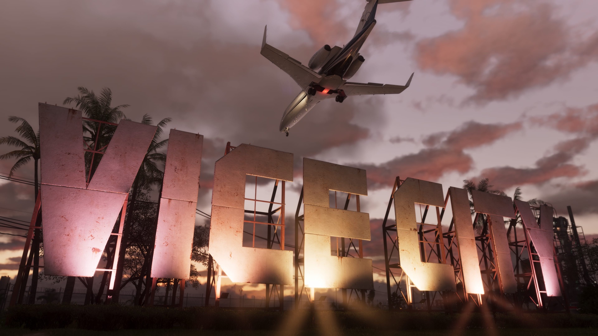Vue nocturne officielle de Vice City avec ses enseignes lumineuses dans GTA VI.