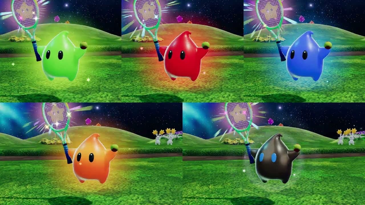 Les cinq nouvelles couleurs de Luma montrées dans la bande-annonce officielle de Mario Tennis Fever 1.1.0.