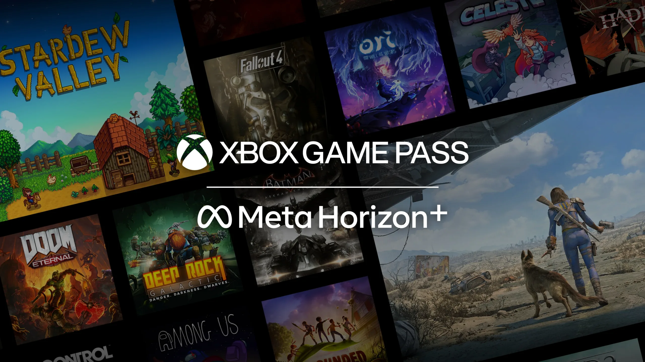 Visuel officiel associant Meta Horizon+, Xbox Game Pass et un casque Meta Quest.