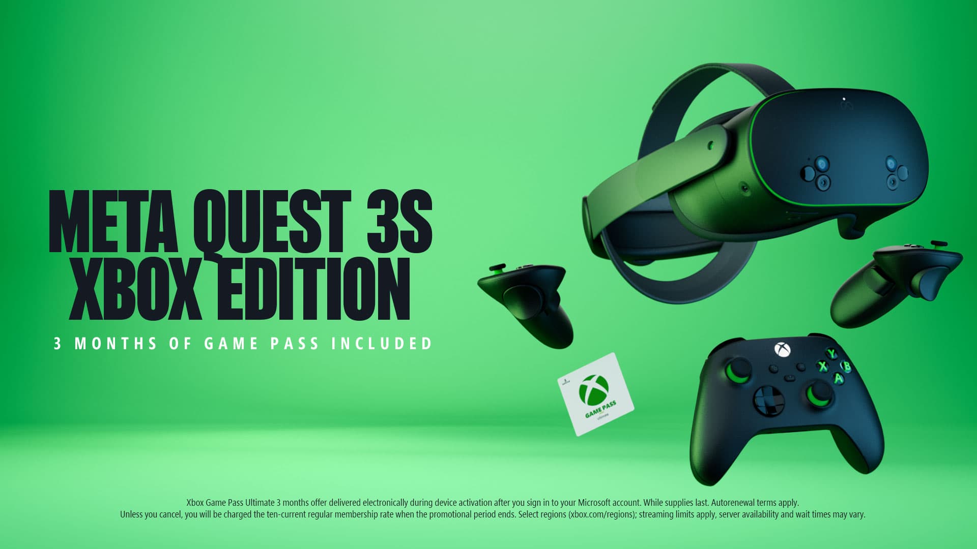 Casque Meta Quest 3S Xbox Edition et manette Xbox sur un visuel officiel de 2025.