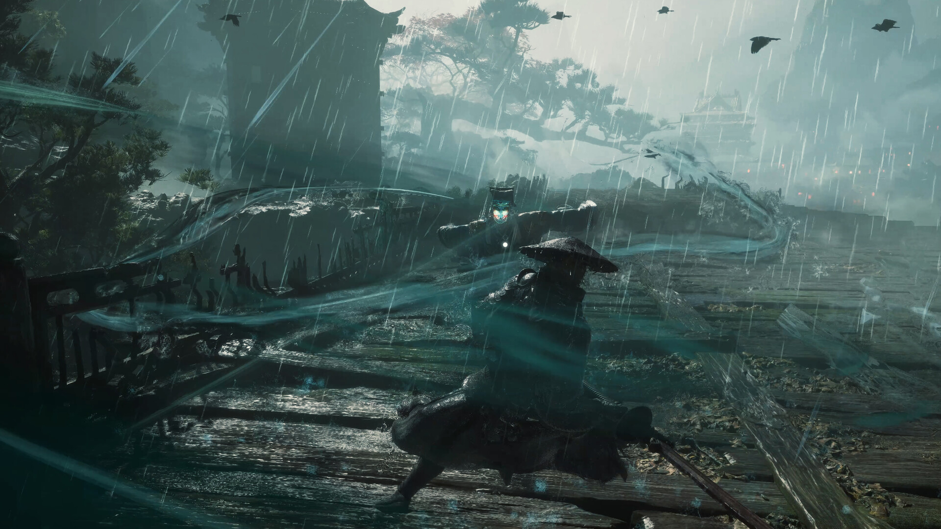 Capture officielle de Phantom Blade Zero montrant un combat nocturne sous la pluie.