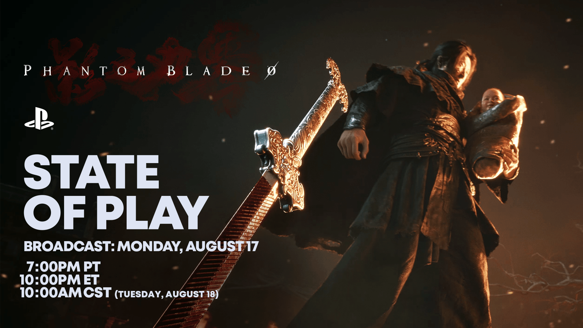 Visuel officiel du State of Play consacré à Phantom Blade Zero sur fond de paysage montagneux.
