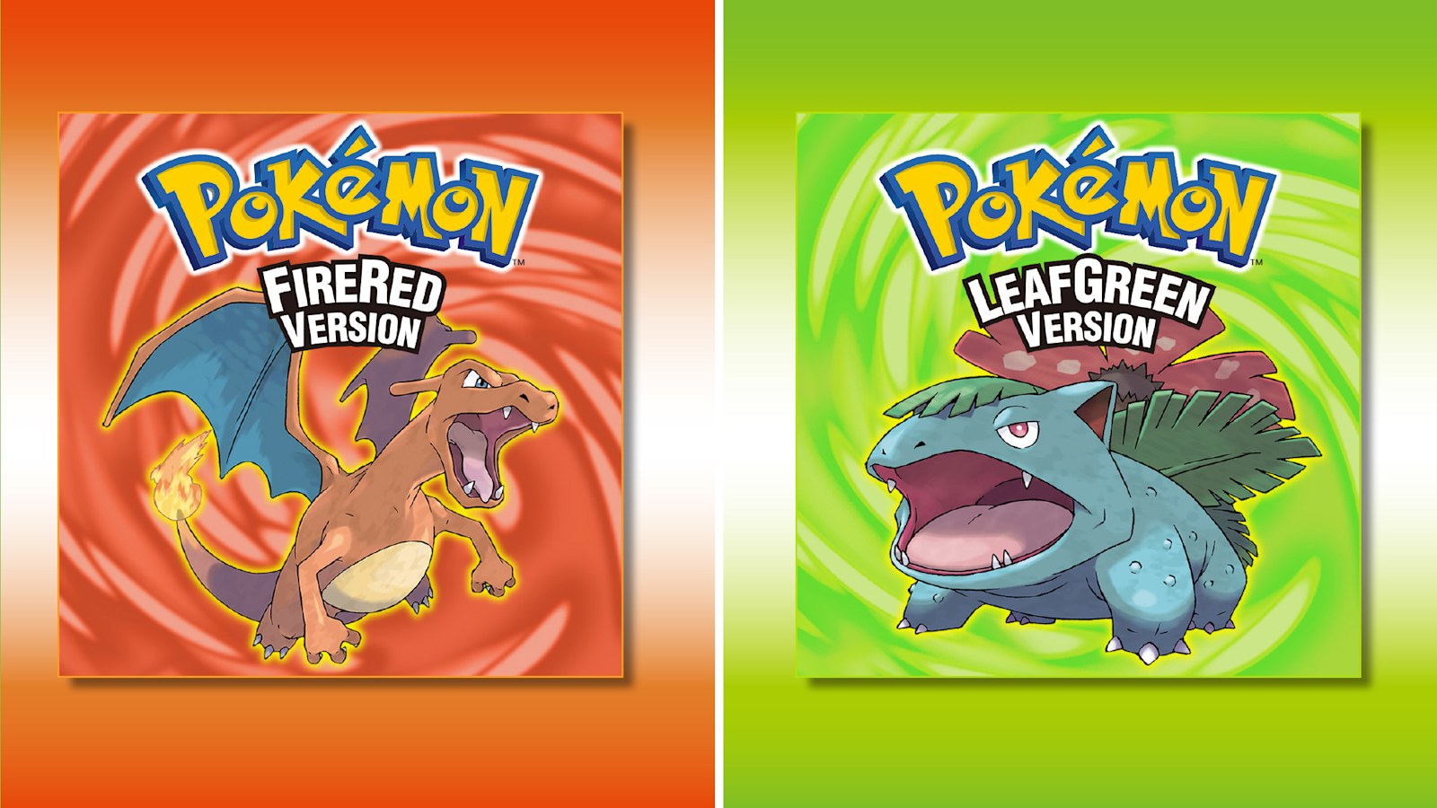 Illustration officielle réunissant les jaquettes de Pokémon Rouge Feu et Pokémon Vert Feuille sur Nintendo Switch.