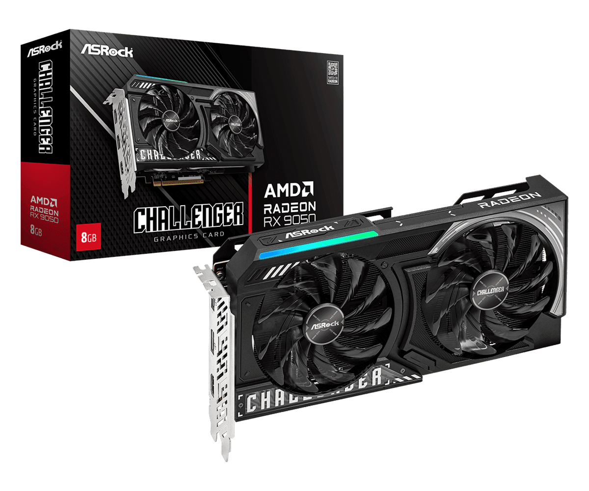 Boîte officielle de la carte graphique ASRock Radeon RX 9050 Challenger 8GB.