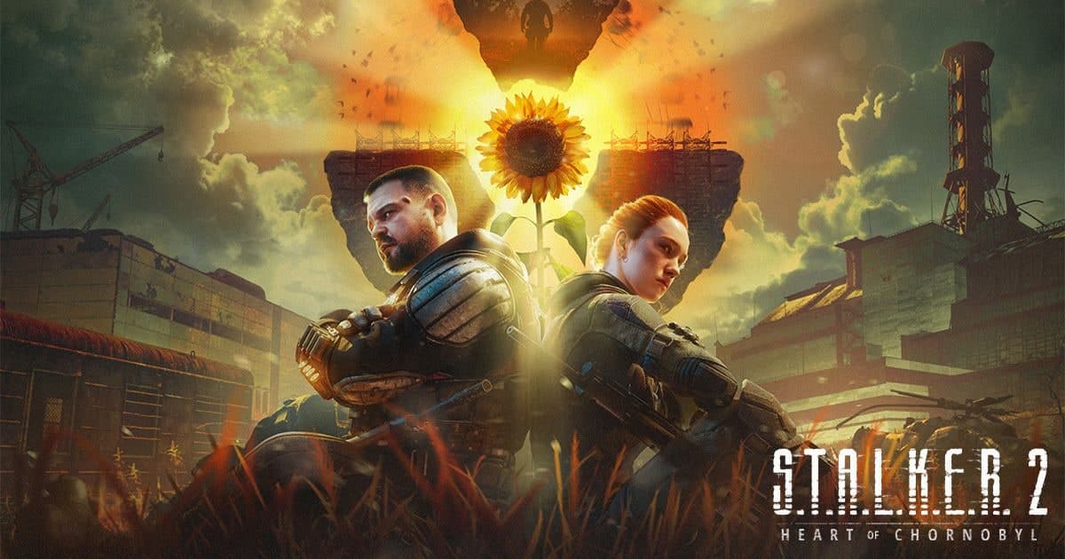 Key art officiel de Cost of Hope avec deux personnages dos à dos, un tournesol et la centrale de Chornobyl.