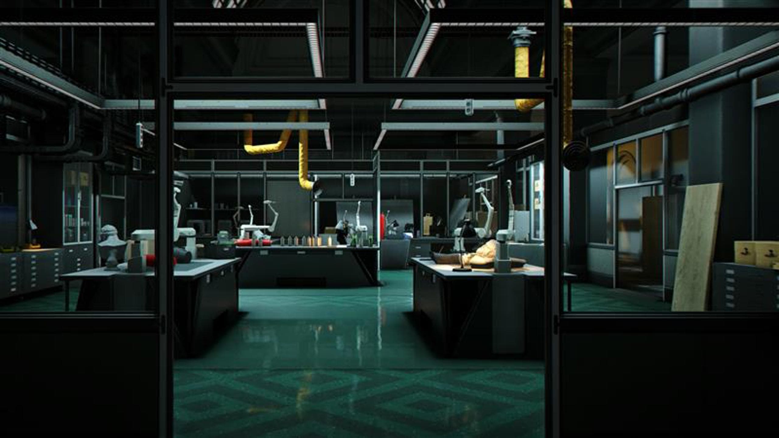 Capture officielle du laboratoire sombre qui accueille l’escalade TacSim The Workshop dans 007 First Light.