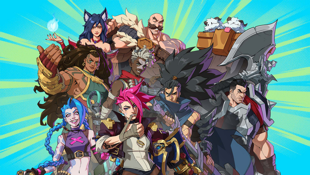 Illustration officielle réunissant les combattants de 2XKO disponibles lors de son lancement.