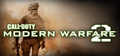 Logo Call of Duty Modern Warfare 2 devant un soldat, sur un fond beige.