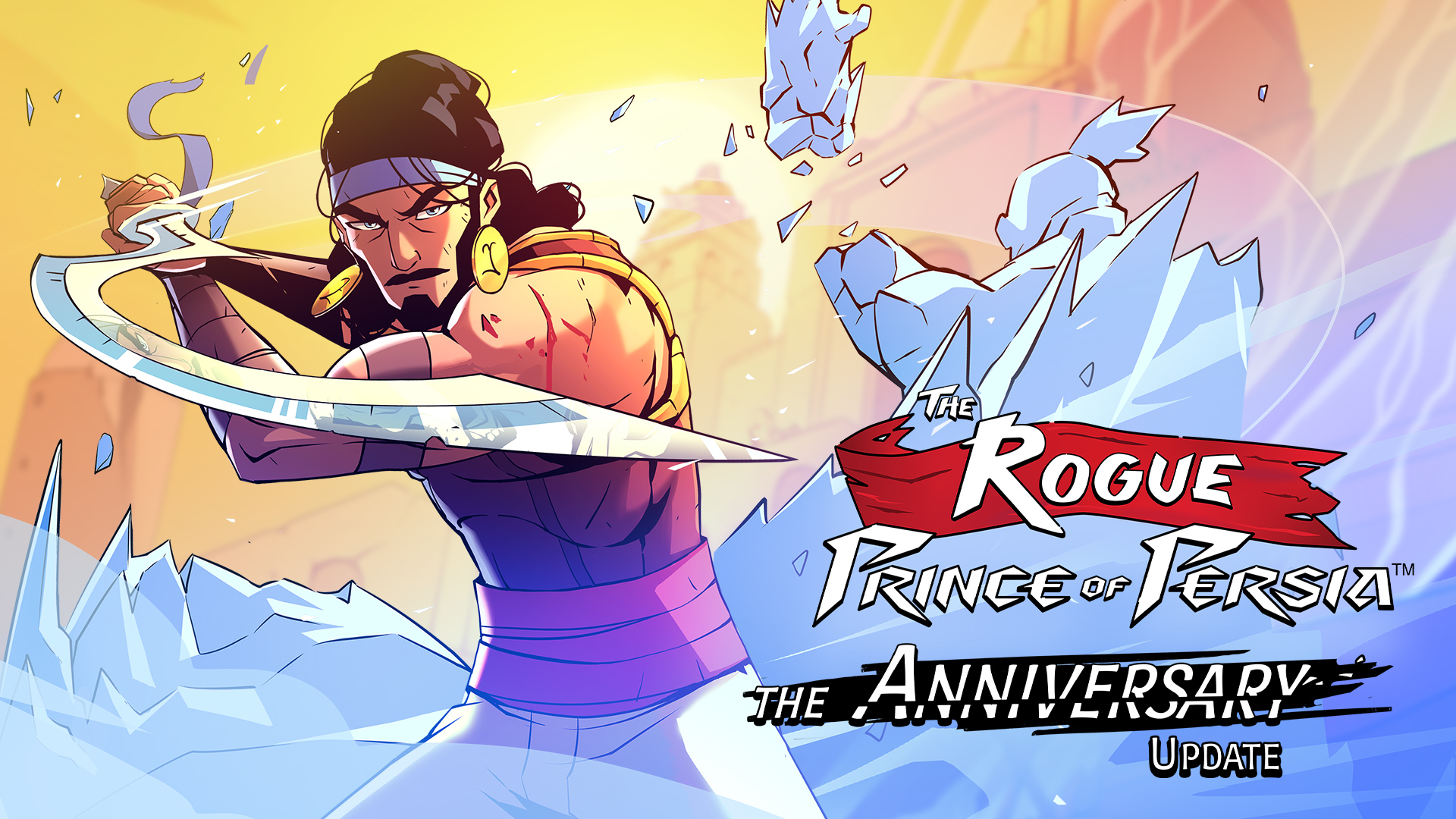 Le Prince armé d’une lame entouré d’éclats de glace sur le visuel Anniversary Update.
