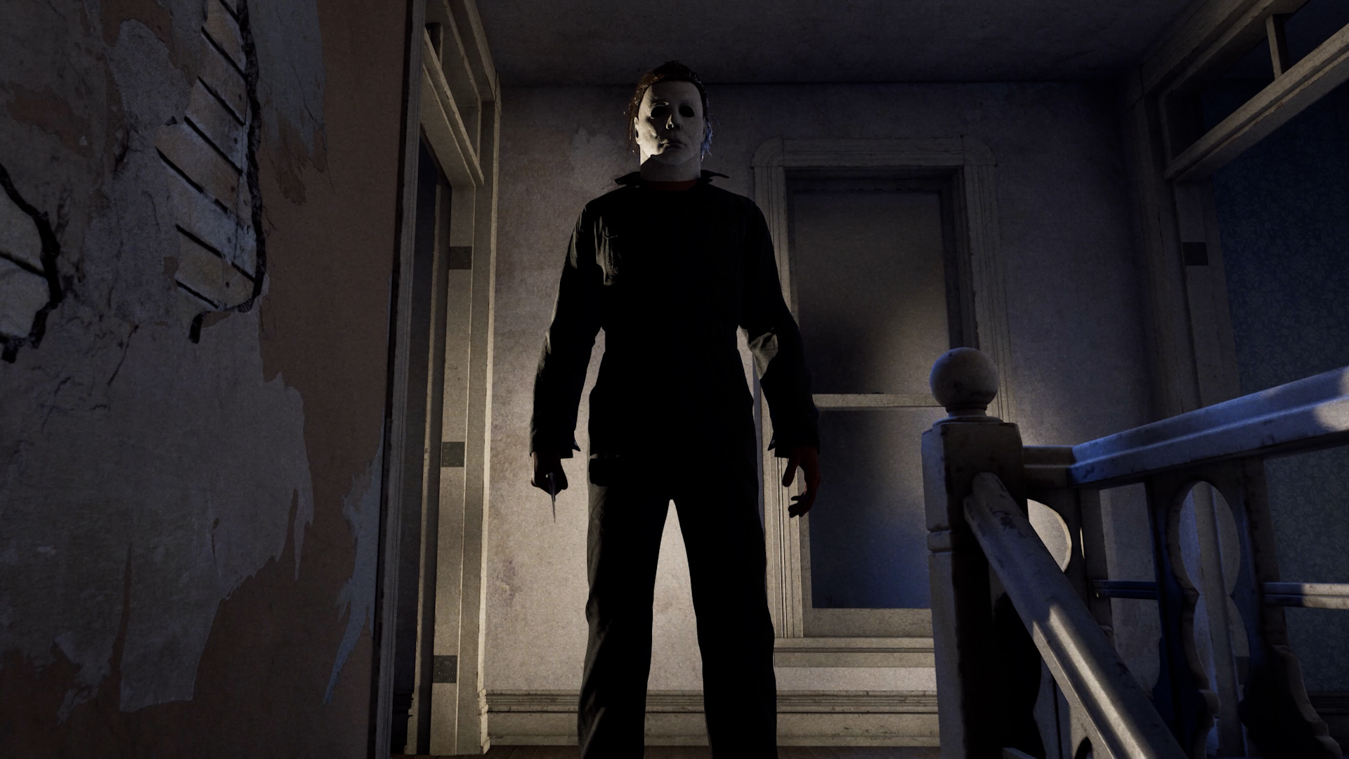 Michael Myers au sommet d’un escalier dans Halloween: The Game