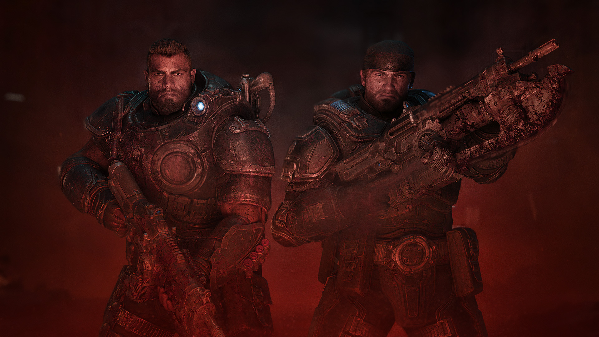 Marcus et Dom, armes en main, dans une illustration officielle de Gears of War: E-Day