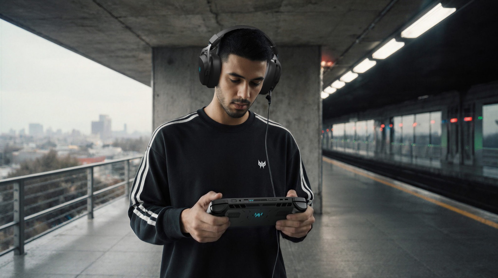 Le PC de jeu portable Acer Predator Atlas 7 utilisé à deux mains.