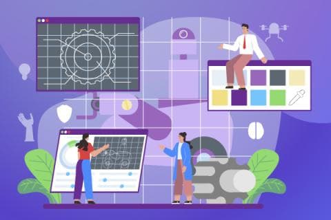 Illustration officielle de la Commission européenne montrant des personnes travaillant sur des outils de conception et de détection de contenus IA.