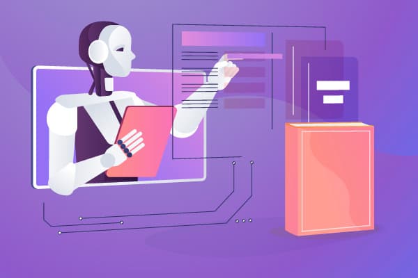 Illustration officielle de la Commission européenne représentant un robot face à une interface et à un document.