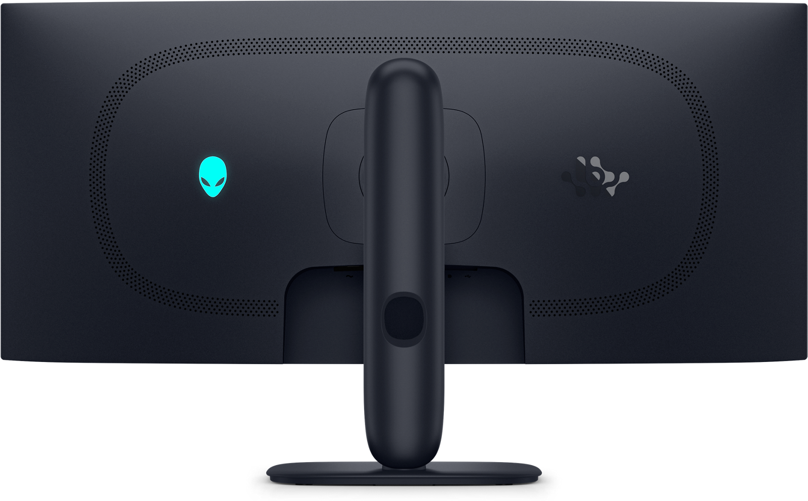 Vue arrière officielle de l’Alienware AW3426DW montrant son châssis, son pied et le logo Alienware.