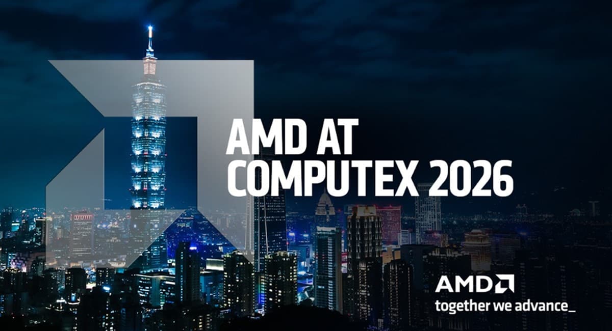 Visuel officiel AMD au Computex 2026, événement où le Ryzen 7 7700X3D a été annoncé.