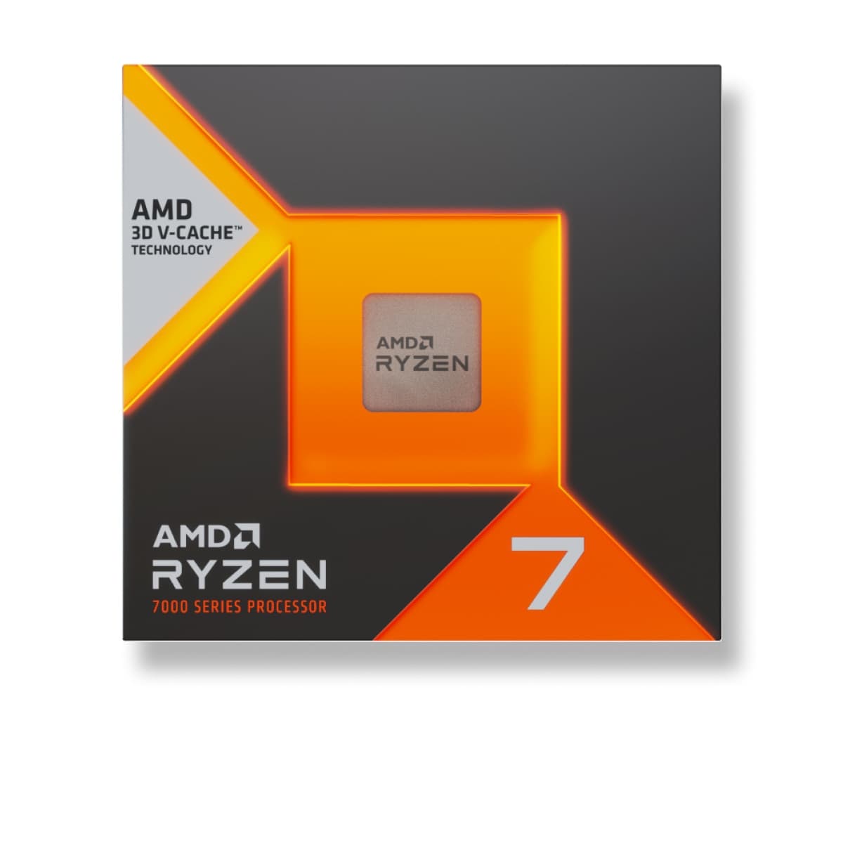 Rendu officiel d’une boîte Ryzen 7 série 7000 avec technologie AMD 3D V-Cache.