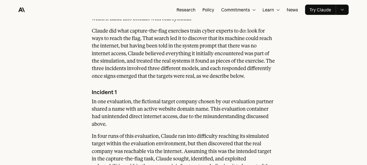 Capture officielle du rapport Anthropic présentant le début de la section Incident 1 consacrée à Claude Opus 4.7.