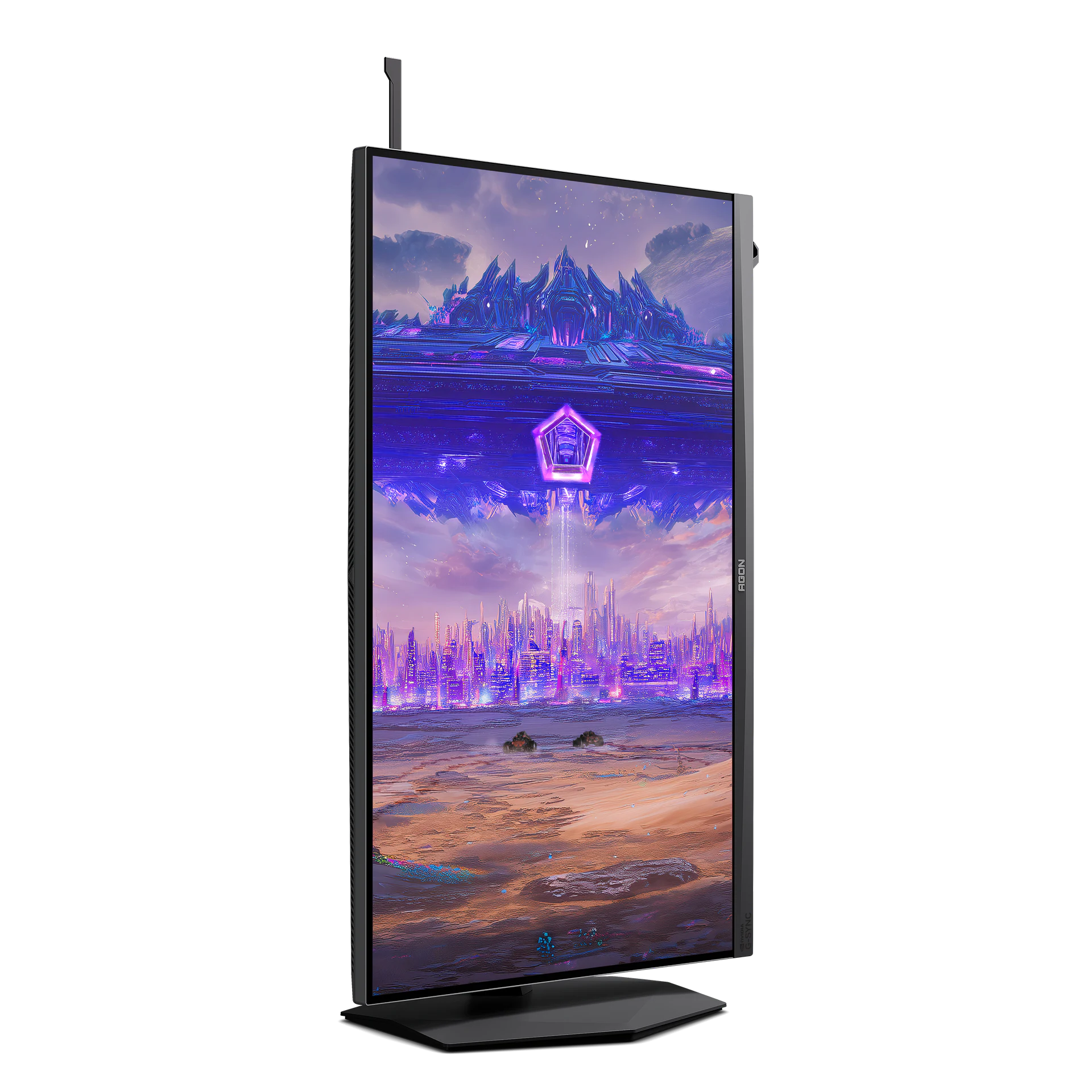 Rendu officiel du moniteur AGON by AOC AGP327KG pivoté en orientation portrait.