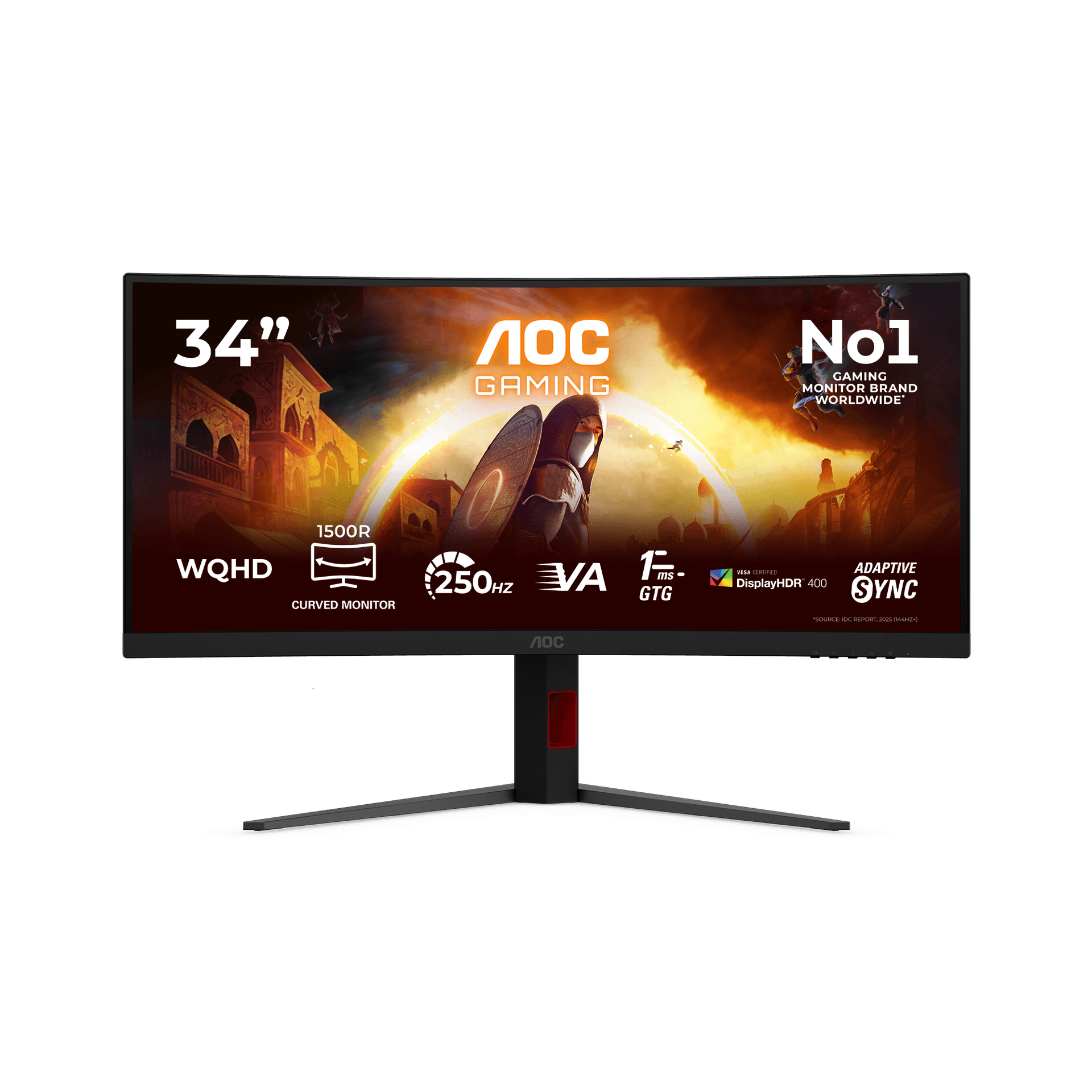 Vue officielle de face du moniteur AOC CU34G4ZCA ultralarge incurvé à 250 Hz.
