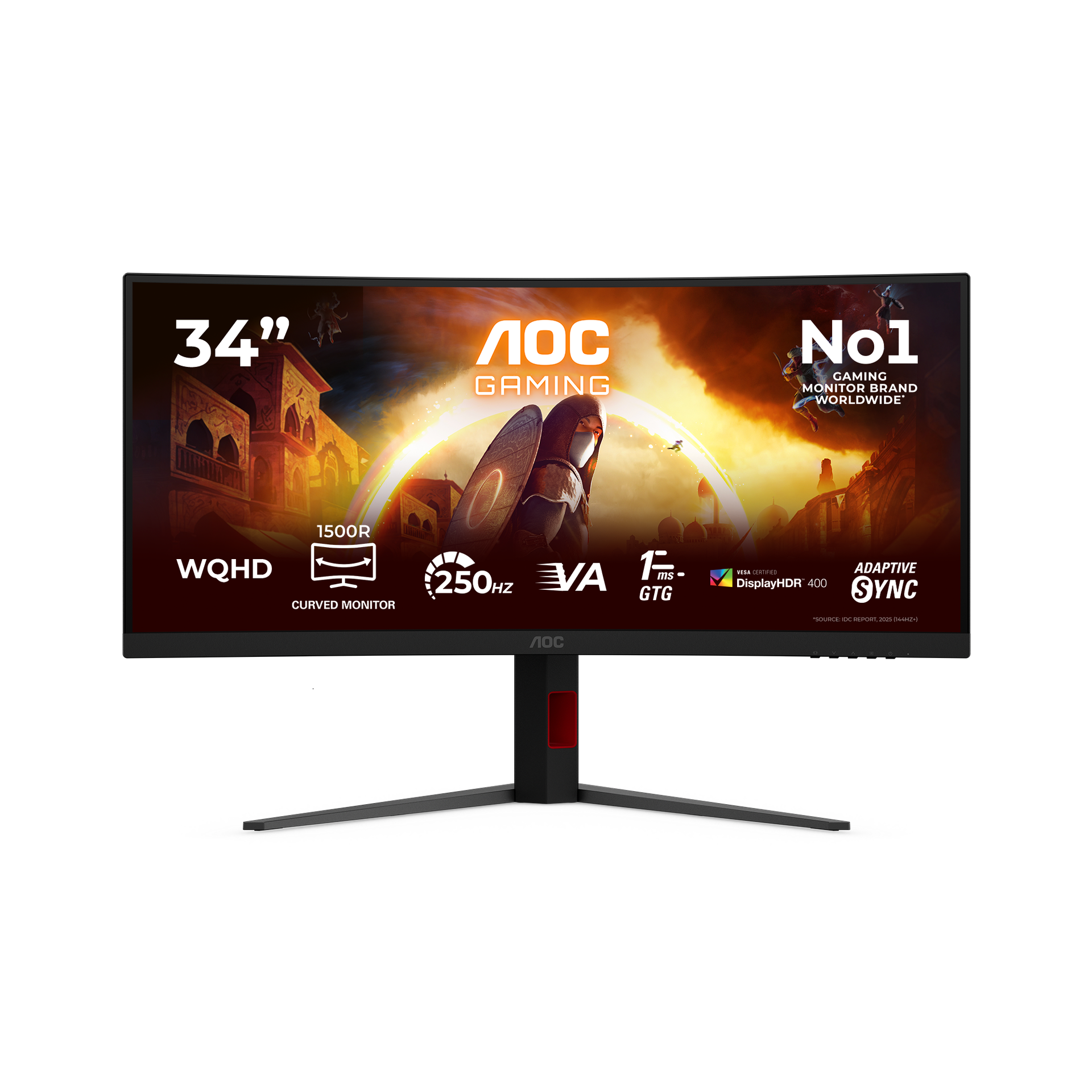 Vue officielle de face du moniteur AOC CU34G4ZCA ultralarge incurvé à 250 Hz.