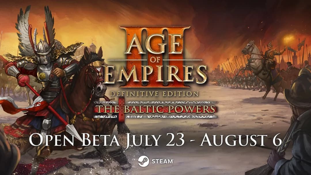 Key art officiel d’Age of Empires III Definitive Edition The Baltic Powers annonçant la bêta ouverte Steam du 23 juillet au 6 août.