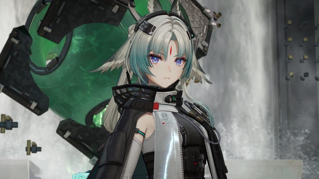 Capture officielle d’Arknights Endfield montrant une opératrice devant une installation industrielle verte.