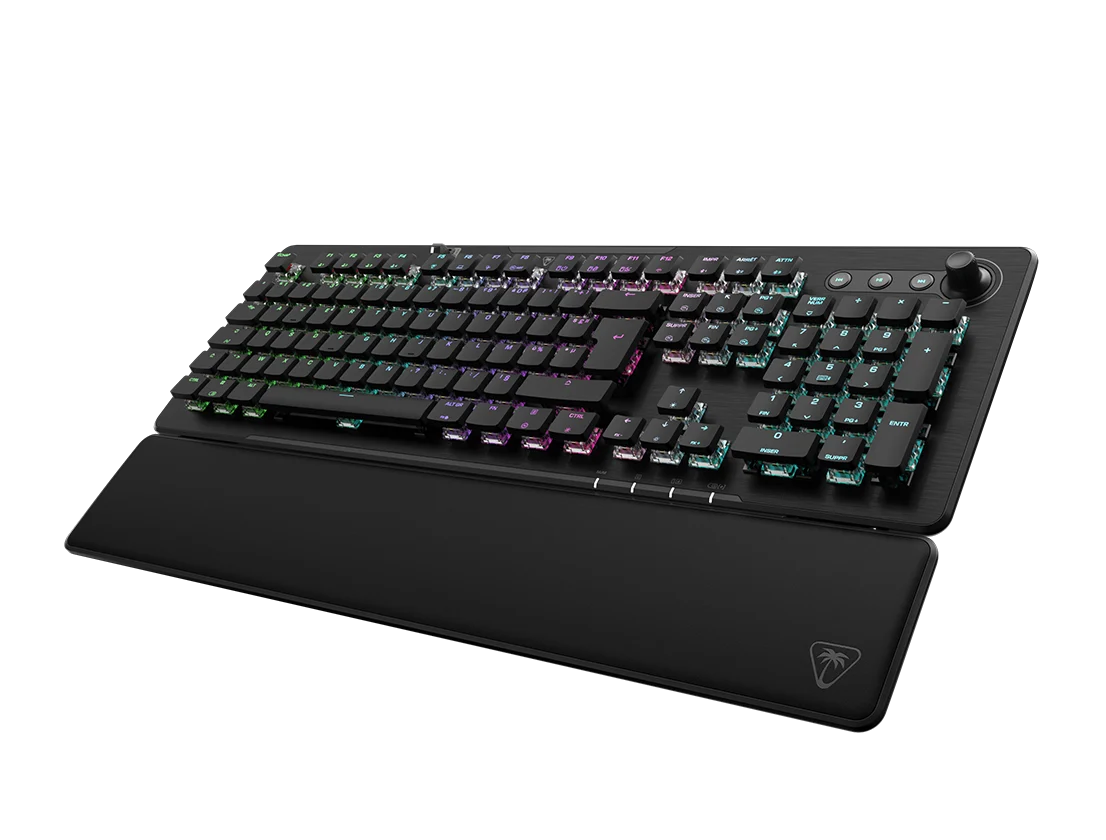 Clavier Turtle Beach Vulcan II XP Air en disposition française, avec pavé numérique et repose-poignets.