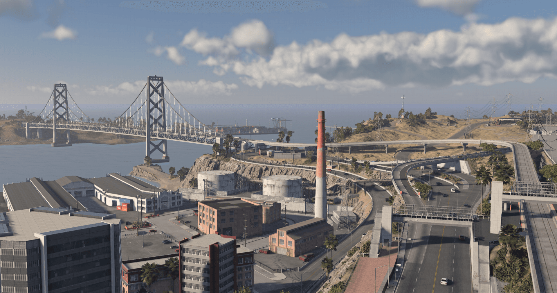 Vue officielle de West Coast, USA avec son ciel, ses matériaux et son éclairage revus dans BeamNG.drive 0.39.