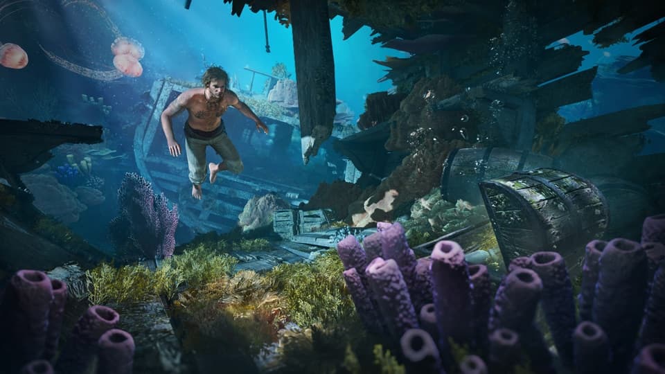 Edward nage dans une épave sous-marine dans une capture officielle de Black Flag Resynced.