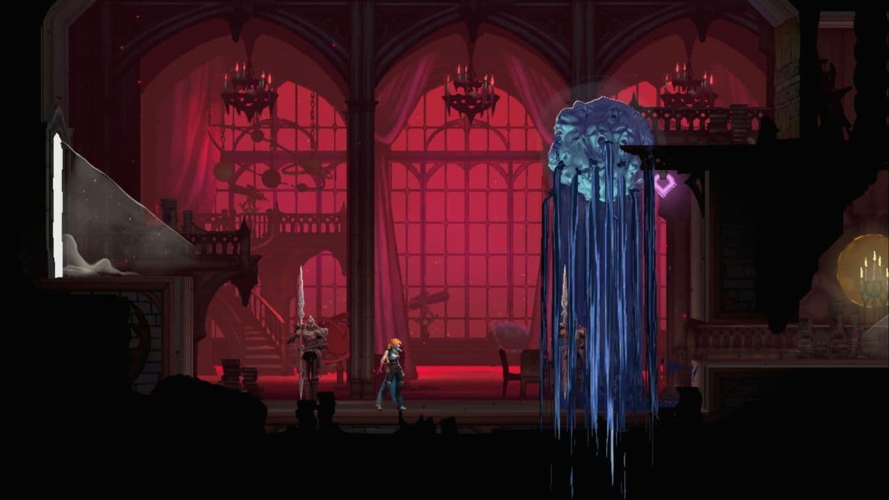 Capture officielle de Castlevania: Belmont’s Curse montrant Rose face à une grande attaque de glace.