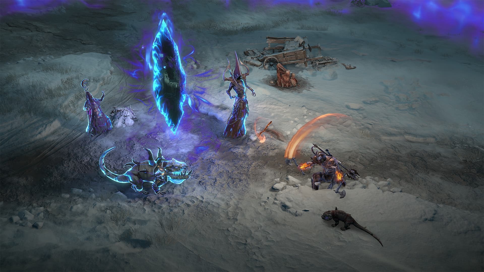 Capture officielle de Diablo IV montrant des joueurs affrontant des créatures autour d’une Rupture de Pandémonium.
