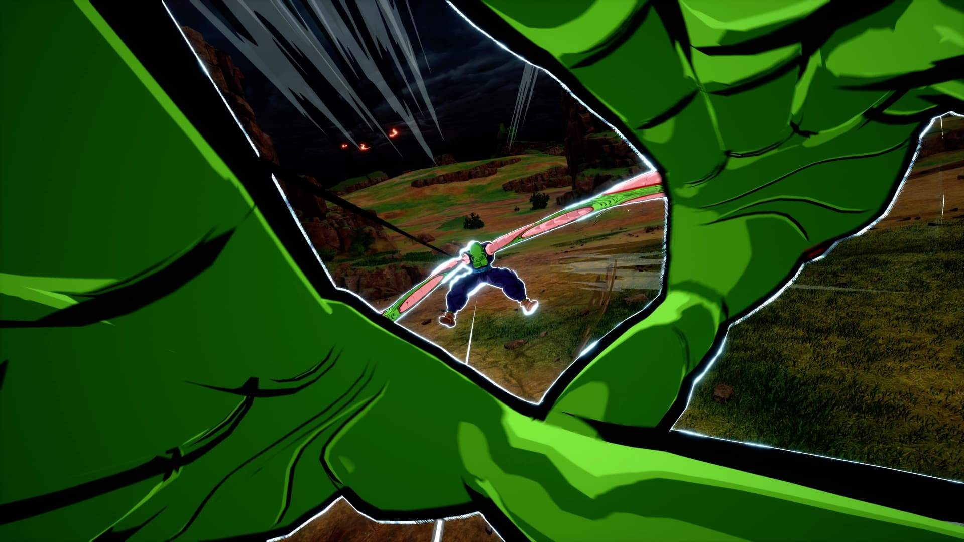 Capture officielle de Super Limit-Breaking NEO montrant Piccolo lancer une attaque à longue portée.