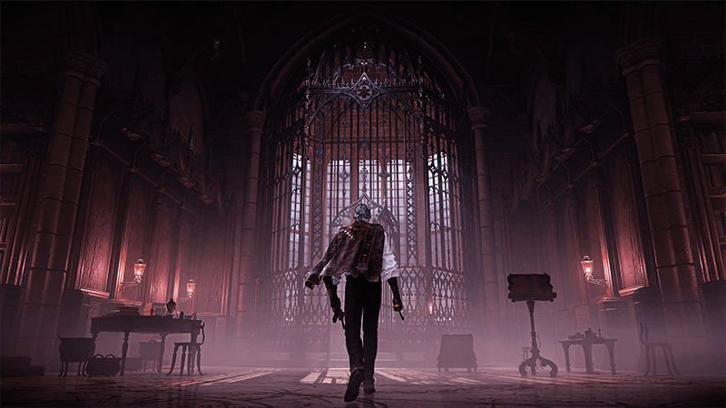 Capture officielle de The Duskbloods montrant un combattant sous la pluie dans une rue sombre.